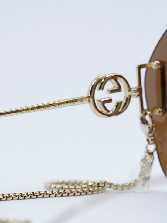 Gucci GG1203S 003 Round Sunglasses - Gold /Brown with Gold Chain main image 5